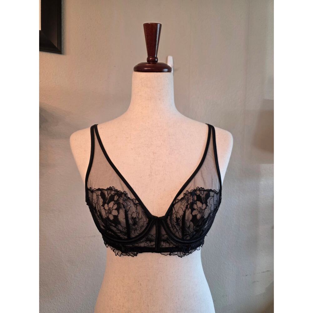 Victoria's Secret Unlined Plunge Bra Black Lace SZ 34B